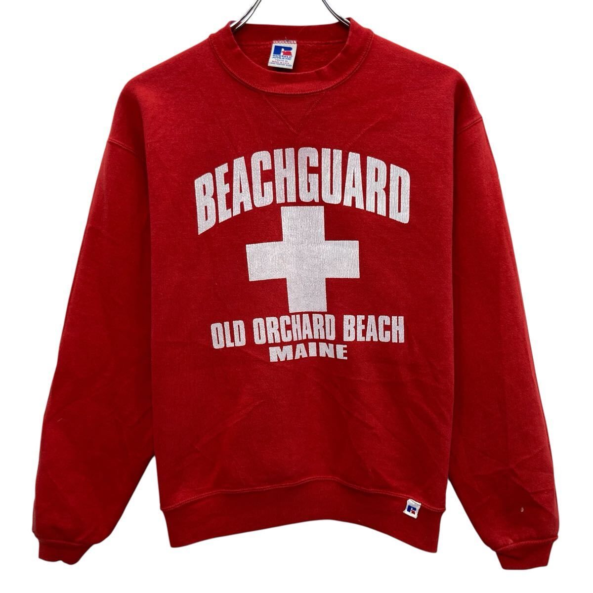 90s USA製 RUSSELL ATHLETIC プリントスウェット トレーナー YOUTH XL キッズ レッド ラッセルアスレティック 前Vガゼット 秋物 a805-5580 6,024円