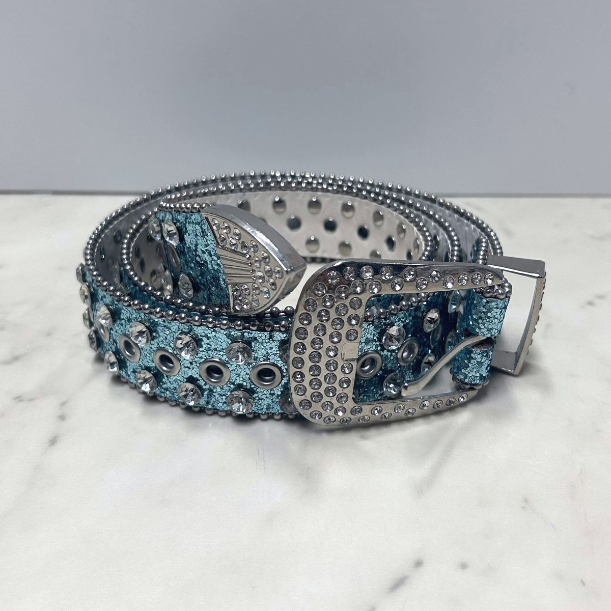 ラインストーン ブリンブリン ベルト Bling Bling Rhinestone Belt 水色 ラメ (BELT10)