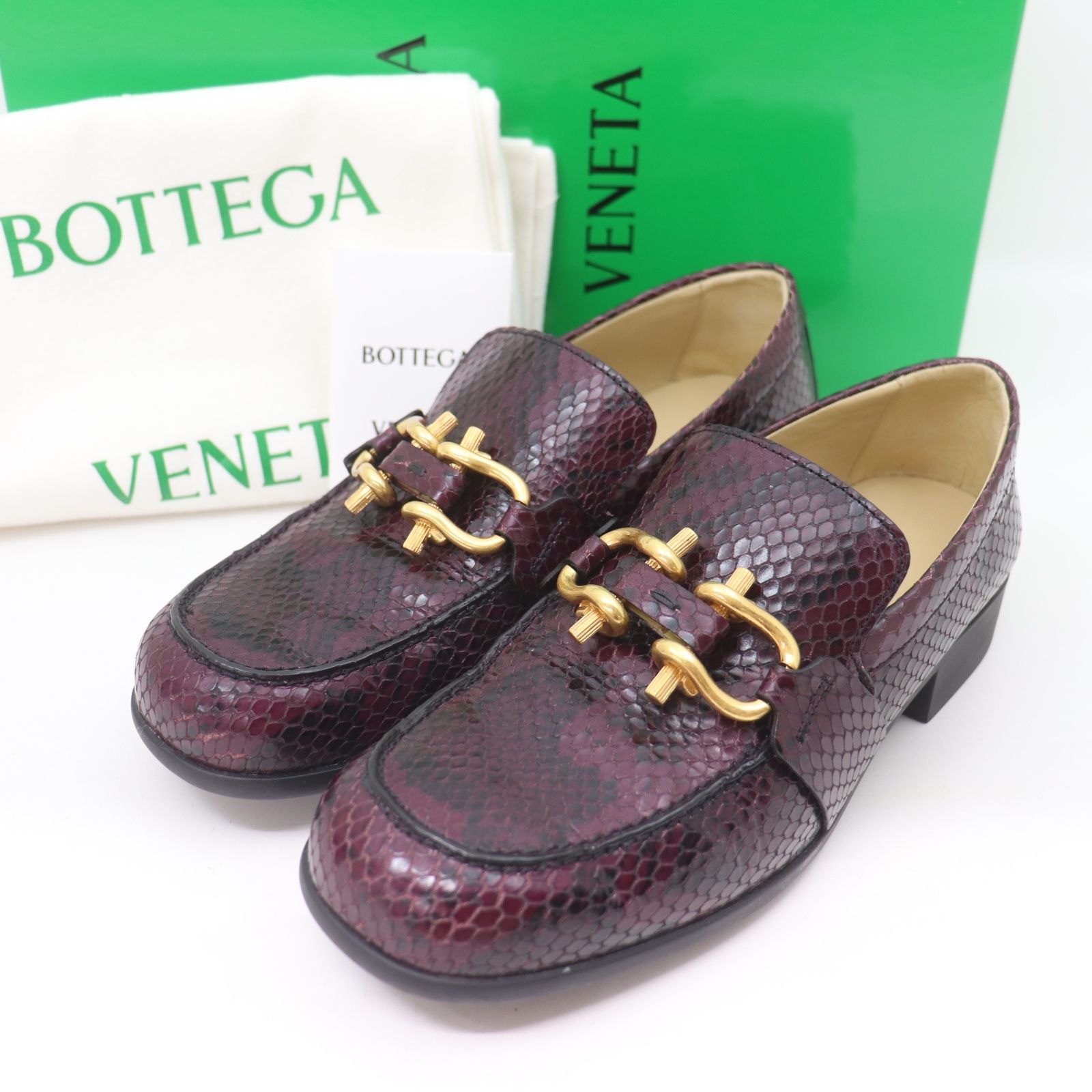 IT4G0WTS321G 美品 BOTTEGA VENETA ボッテガヴェネタ パイソン ムッシュ ローファー フラット シューズ 靴 38 ワインレッド スターマーク サイズ38