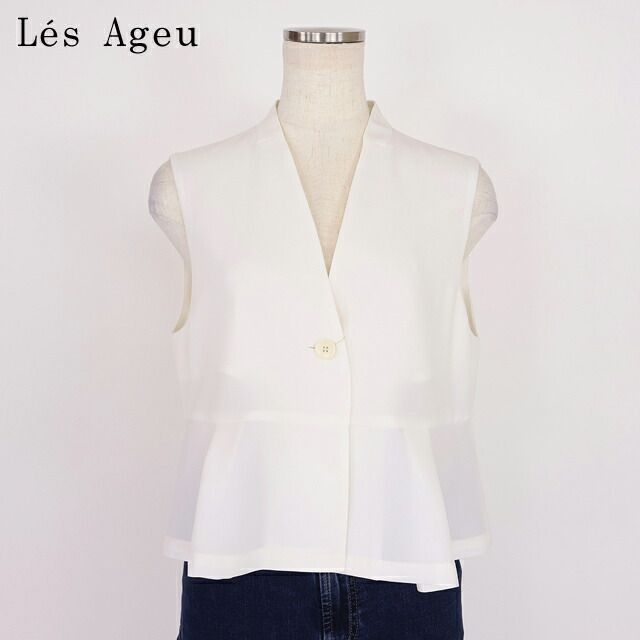レ・アージュ Le's Ageu レディース ベスト 裾フレアVネックベスト ホワイト系（サイズ/1）ku0103