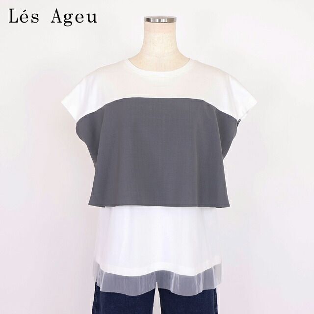 レ・アージュ Le's Ageu レディース カットソー 別布オーガンジー重ね ホワイト系(サイズ/1)ku0106