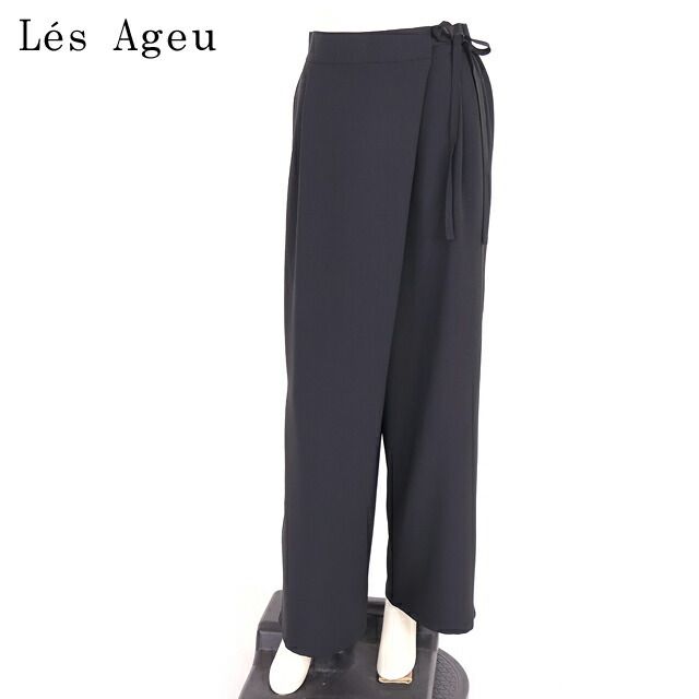 レ・アージュ Le's Ageu レディース ロングパンツ ウエストリボン結び ブラック系（サイズ/1）ku0112