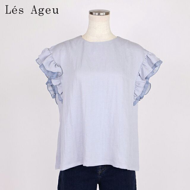 レ・アージュ Le's Ageu レディース 半袖ブラウス フリル袖2枚重ね ブルー系（サイズ/1）ku0128