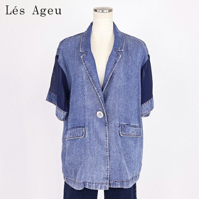 レ・アージュ Le's Ageu レディース ジャケット 袖、背中で生地切替半袖ジャケット ネイビー系（サイズ/1）ku0132