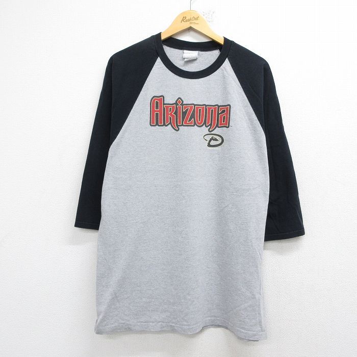 XL/古着 マジェスティック 7分袖 ビンテージ Tシャツ メンズ 00年代 00s MLB アリゾナダイヤモンドバックス ラグラン ロング丈 クルーネック グレー 霜降り他 メジャーリーグ ベースボール 野球 26may07