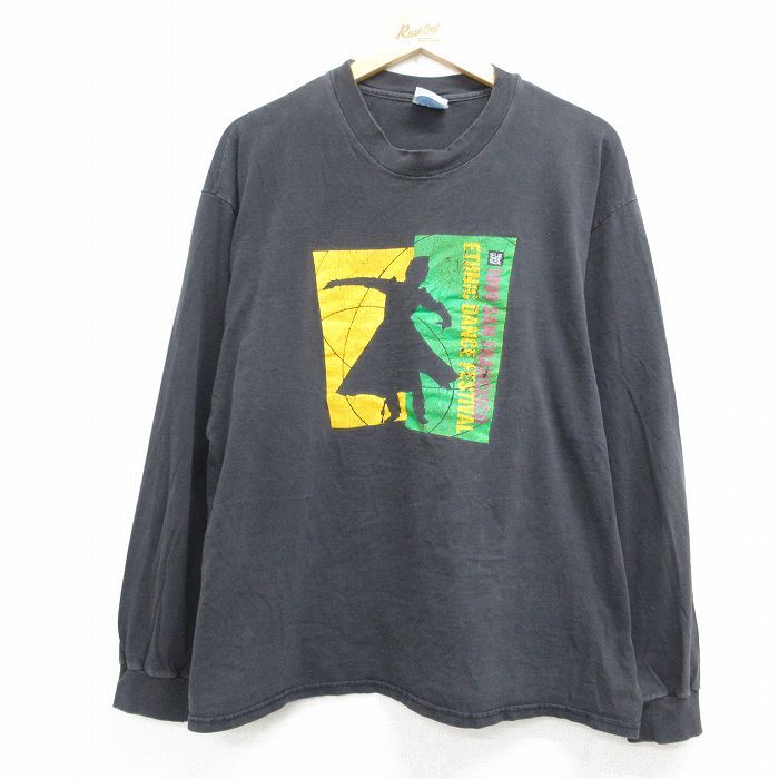 XL/古着 ヘインズ 長袖 ビンテージ Tシャツ メンズ 90年代 90s ETHNIC DANCE FESTIVAL コットン クルーネック 黒【spe】 26may07