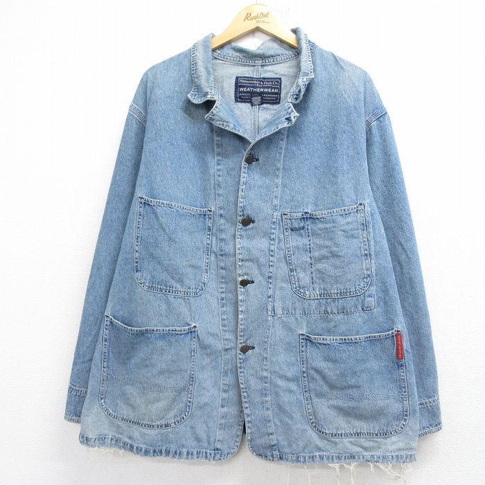 XL/古着 アバクロンビー 長袖 カバーオール メンズ 90年代 90s 大きいサイズ ロング丈 コットン USA製 紺 デニム【spe】 26may07