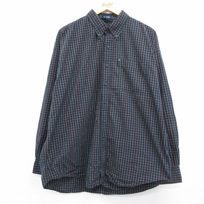 XL/古着 ラルフローレン チャップス 長袖 ブランド シャツ メンズ 90年代 90s 大きいサイズ ロング丈 コットン ボタンダウン 黒他 チェック 26may07
