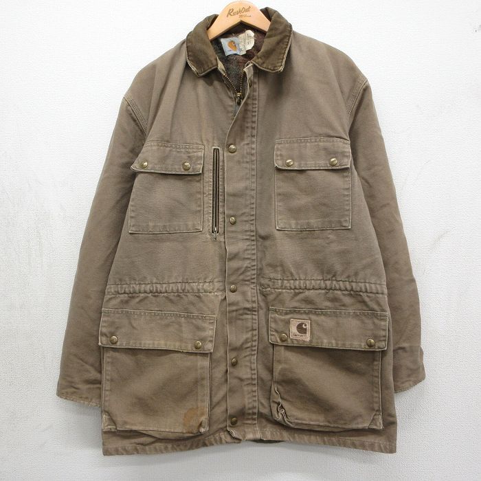 XL/古着 カーハート 長袖 ジャケット メンズ 90年代 90s ダック地 ロング丈 コットン USA製 茶系【spe】 26may07