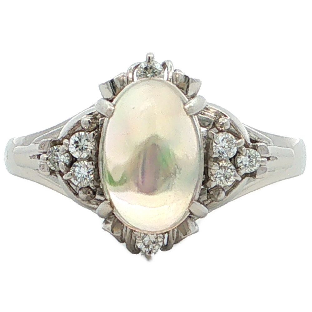 1.13ct 0.11ct メキシコ ライト オパール ダイヤモンドリング 指輪 Pt900-4.8g 12.5号 #52.5 プラチナ【♀】【N】【レディース】★■614250【中古】