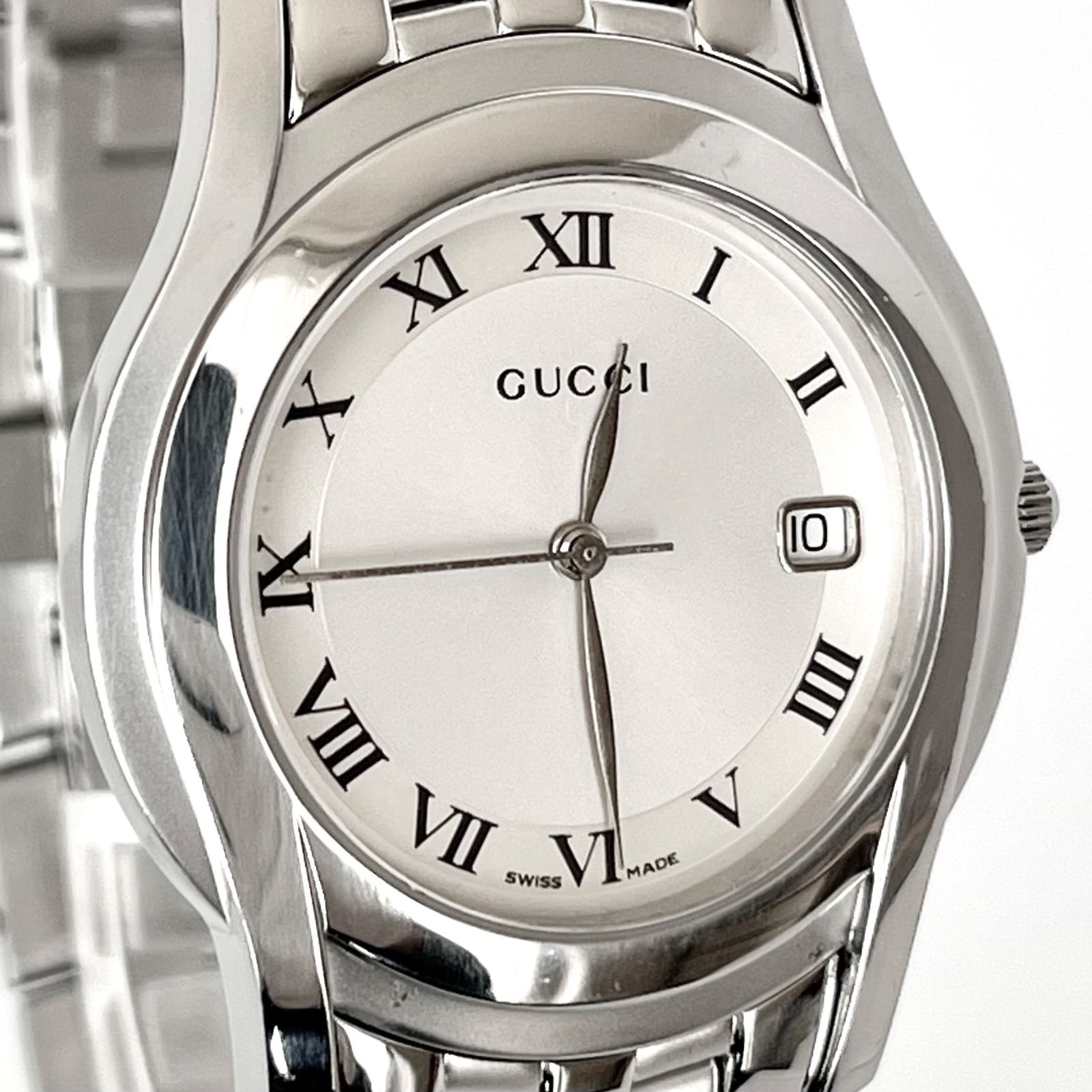グッチ 5500M メンズ 腕時計 磨き済み 美品】GUCCI 電池新品 シルバー 