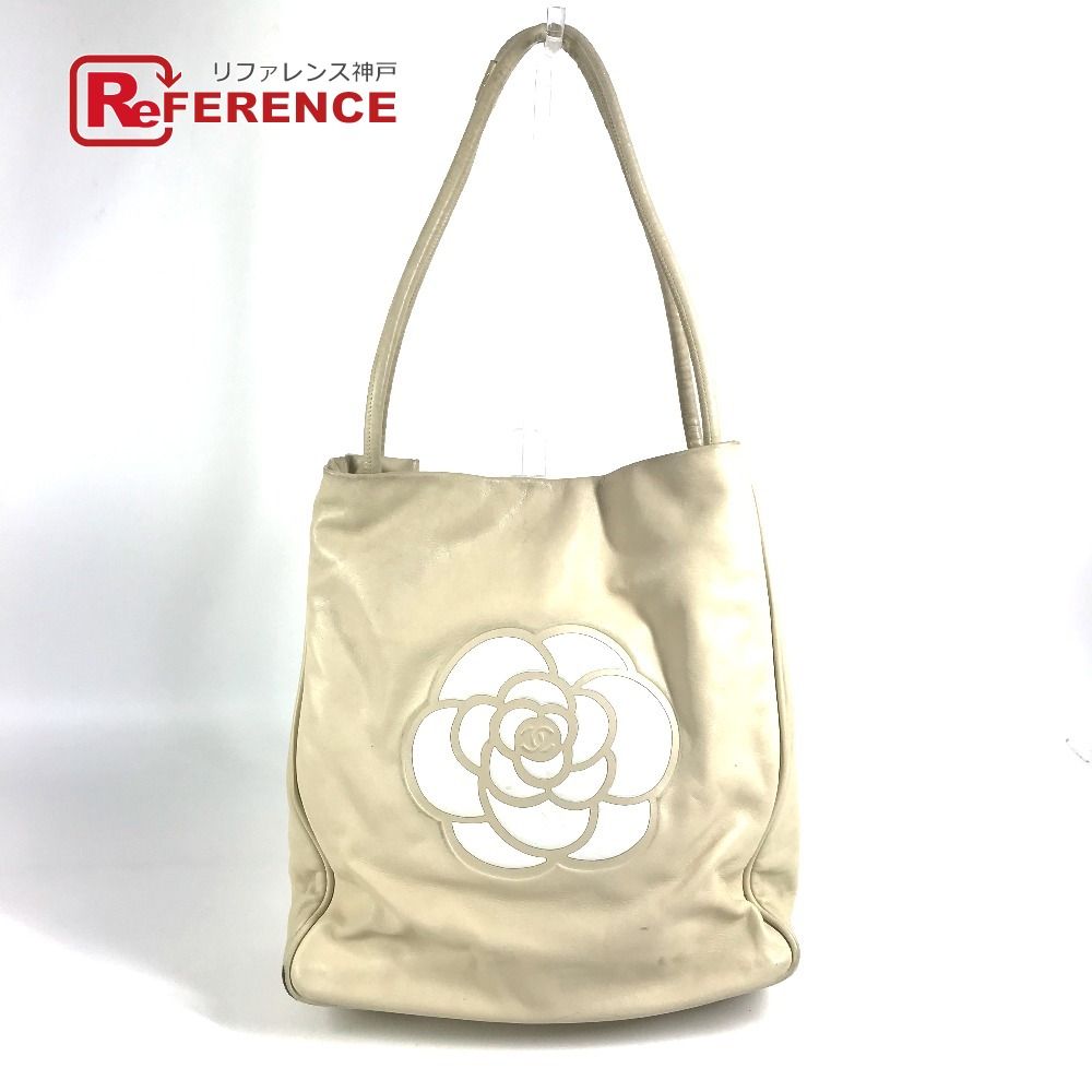 CHANEL シャネル ショルダーバッグ カメリア ロゴ レザー ベージュ