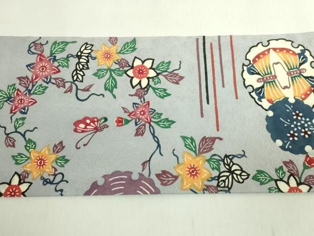 平和屋本店●極上 本場琉球紅型 平野晋二郎 九寸名古屋帯 雪輪花鳥文 淡藤色地 参考資料付き 逸品 DZAB6406kh6 平和屋本店●極上 本場琉球紅型 平野晋二郎 九寸名古屋帯 雪輪花鳥文 淡藤色地 参考資料付き 逸品 DZAB6406kh6