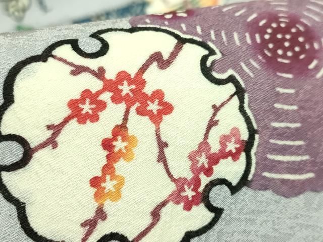 平和屋本店●極上 本場琉球紅型 平野晋二郎 九寸名古屋帯 雪輪花鳥文 淡藤色地 参考資料付き 逸品 DZAB6406kh6 平和屋本店●極上 本場琉球紅型 平野晋二郎 九寸名古屋帯 雪輪花鳥文 淡藤色地 参考資料付き 逸品 DZAB6406kh6