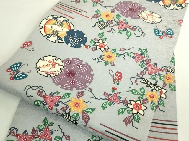 平和屋本店●極上 本場琉球紅型 平野晋二郎 九寸名古屋帯 雪輪花鳥文 淡藤色地 参考資料付き 逸品 DZAB6406kh6 平和屋本店●極上 本場琉球紅型 平野晋二郎 九寸名古屋帯 雪輪花鳥文 淡藤色地 参考資料付き 逸品 DZAB6406kh6