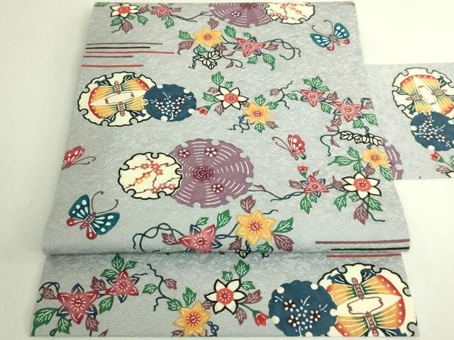 平和屋本店●極上 本場琉球紅型 平野晋二郎 九寸名古屋帯 雪輪花鳥文 淡藤色地 参考資料付き 逸品 DZAB6406kh6 平和屋本店●極上 本場琉球紅型 平野晋二郎 九寸名古屋帯 雪輪花鳥文 淡藤色地 参考資料付き 逸品 DZAB6406kh6