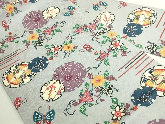 平和屋本店●極上 本場琉球紅型 平野晋二郎 九寸名古屋帯 雪輪花鳥文 淡藤色地 参考資料付き 逸品 DZAB6406kh6 平和屋本店●極上 本場琉球紅型 平野晋二郎 九寸名古屋帯 雪輪花鳥文 淡藤色地 参考資料付き 逸品 DZAB6406kh6