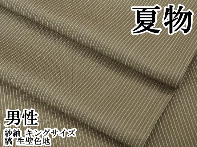 平和屋本店*極上 夏物 男性 紗紬 キングサイズ 縞 生壁色地 逸品 DZAB6849kh6