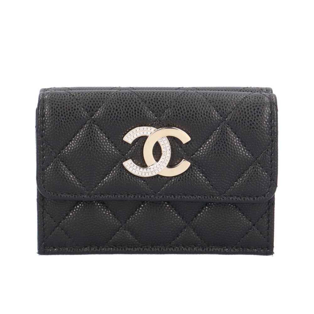 シャネル コンパクトウォレット マトラッセ 三つ折り財布 キャビアスキン レディース CHANEL 中古 シャネル