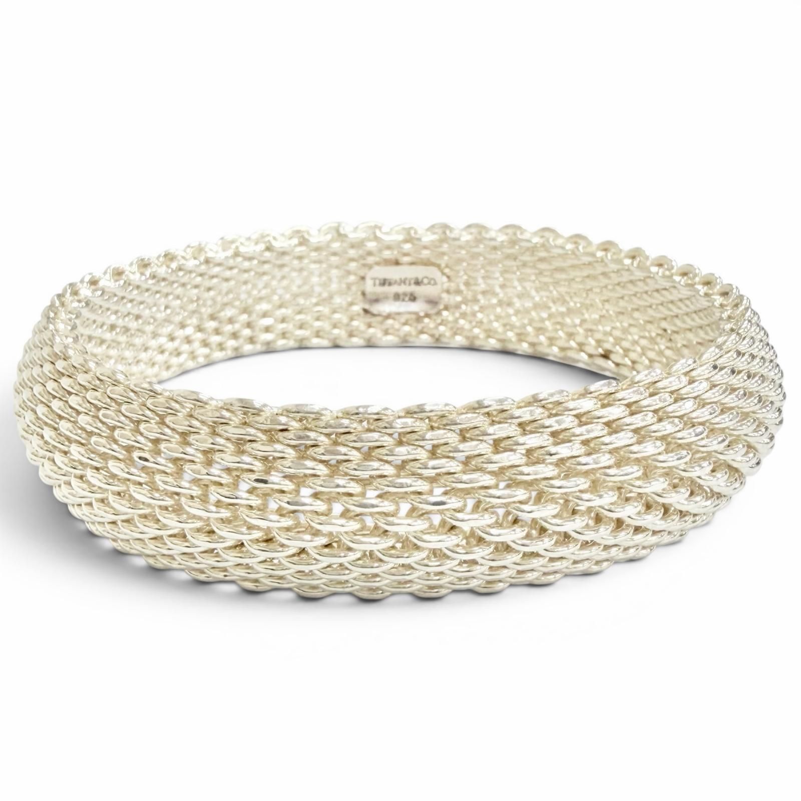 極美品△TIFFANY&Co. ティファニー サマセット 925 メッシュ バングル ブレスレット シルバー 重量58.6g レディース オススメ◎