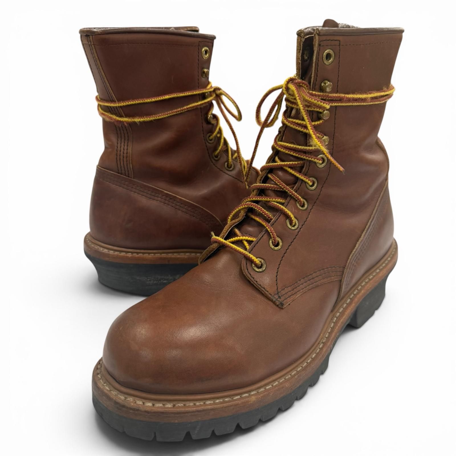 良品▼RED WING レッドウィング 4418 STEEL TOE スチールトゥ レザー レースアップ ロガーブーツ ワークブーツ ブラウン 8.5 USA製 メンズ