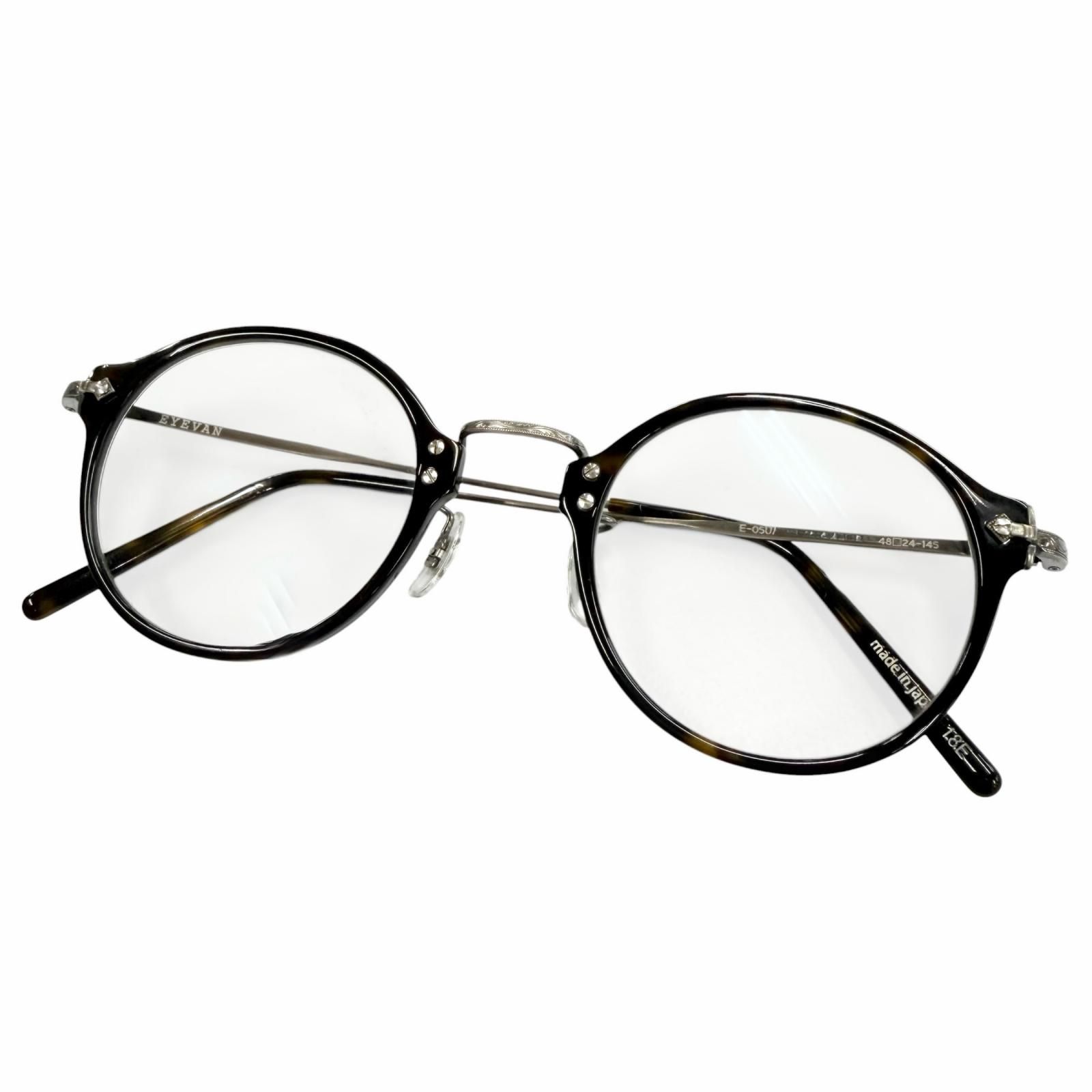 極美品▼EYEVAN アイヴァン E-0507 7285 ベッコウ柄 ボストン メガネ 眼鏡 アイウェア ブラック ガンメタリック 48□24-145 メンズ