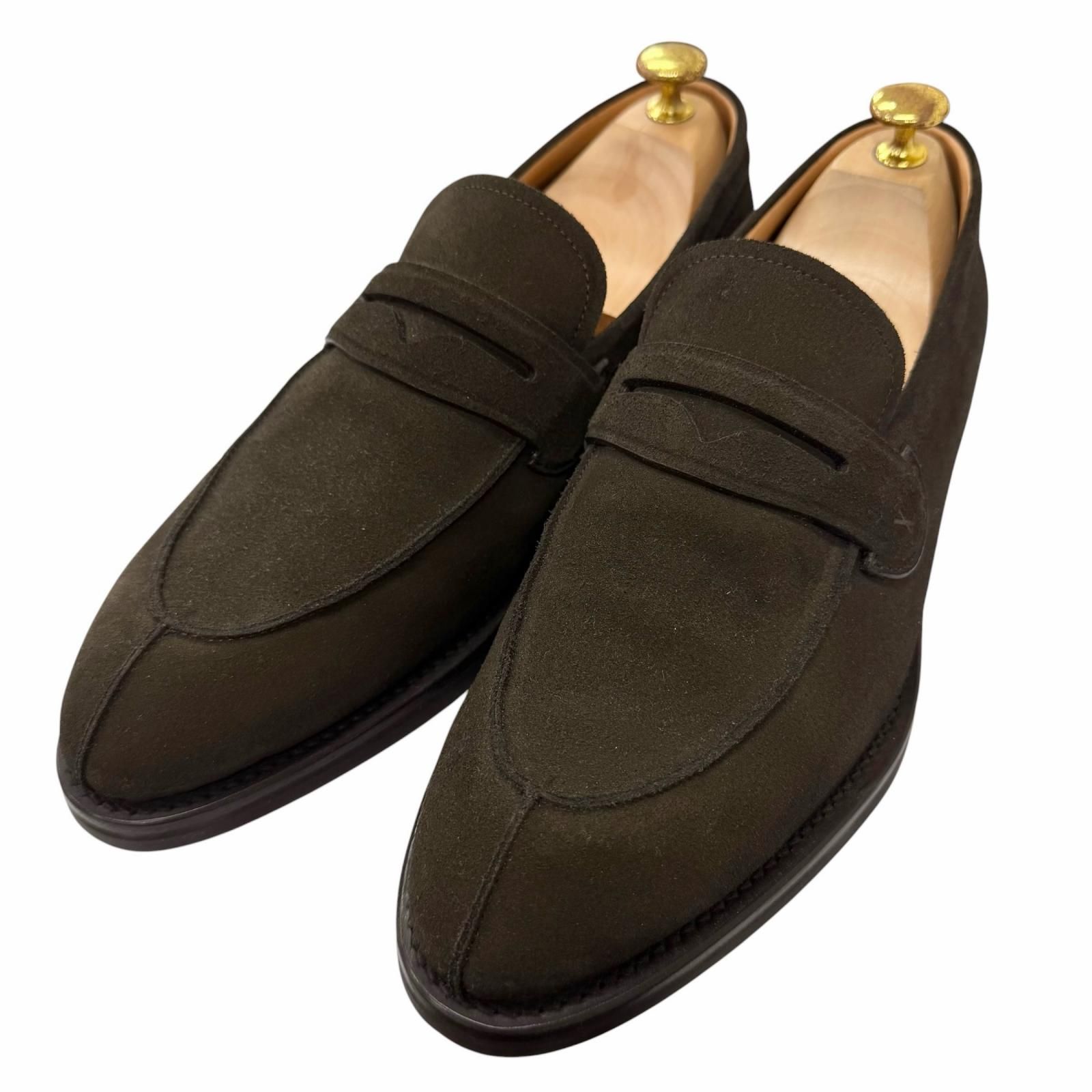 極美品□LOUIS VUITTON ルイヴィトン 2025年製 ソルボンヌ・ローファー スウェードレザー GOODYEAR FLEX モカシン チャコール系 8 イタリア製 メンズ 箱・保存袋付き