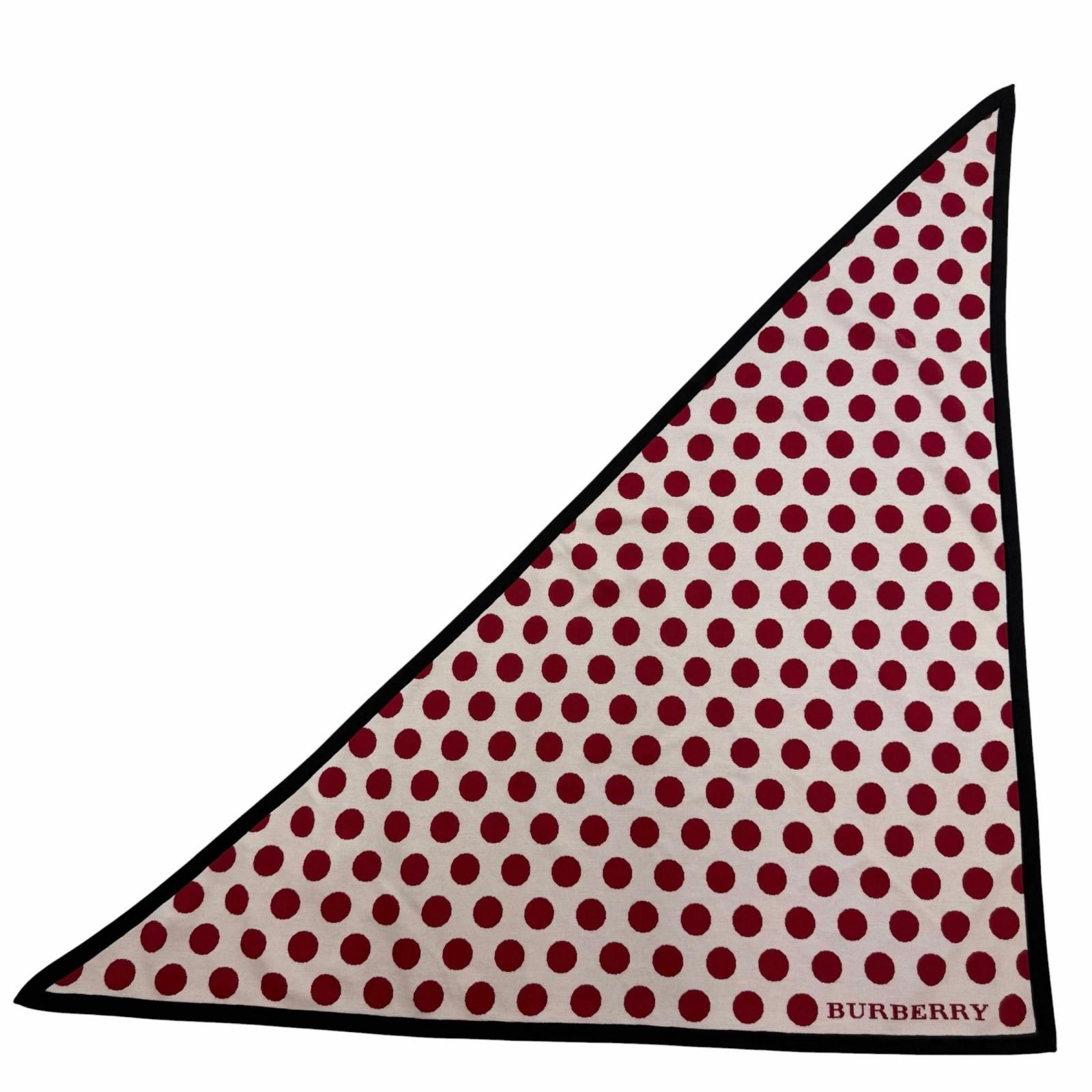 未使用品☆BURBERRY バーバリー ウール カシミヤ ドット柄 トライアングル 大判 ショール ホワイト レッド 180×85cm イタリア製 正規品 レディース