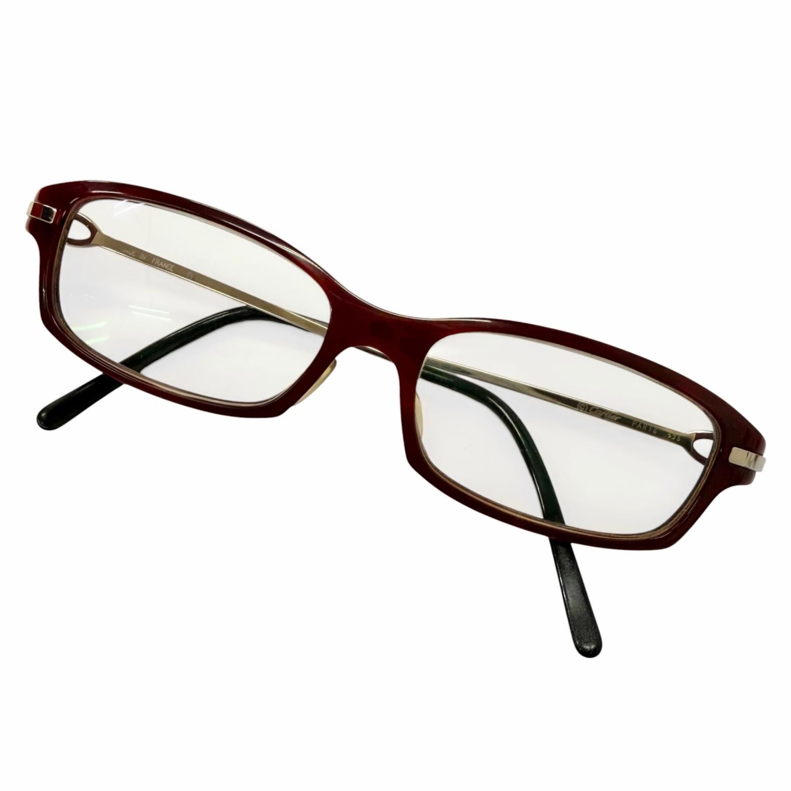 良品□Cartier カルティエ C ドゥ カルティエ スクエアフレーム メガネ 眼鏡 アイウェア ボルドー シルバー フランス製 メンズ 箱付き