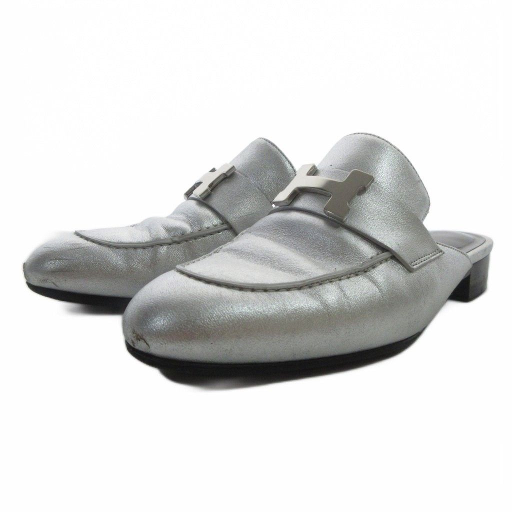 エルメス HERMES コンスタンス トロカデロ ミュール H金具 メタリック Semelle cuir 34 シルバーカラー IBO98