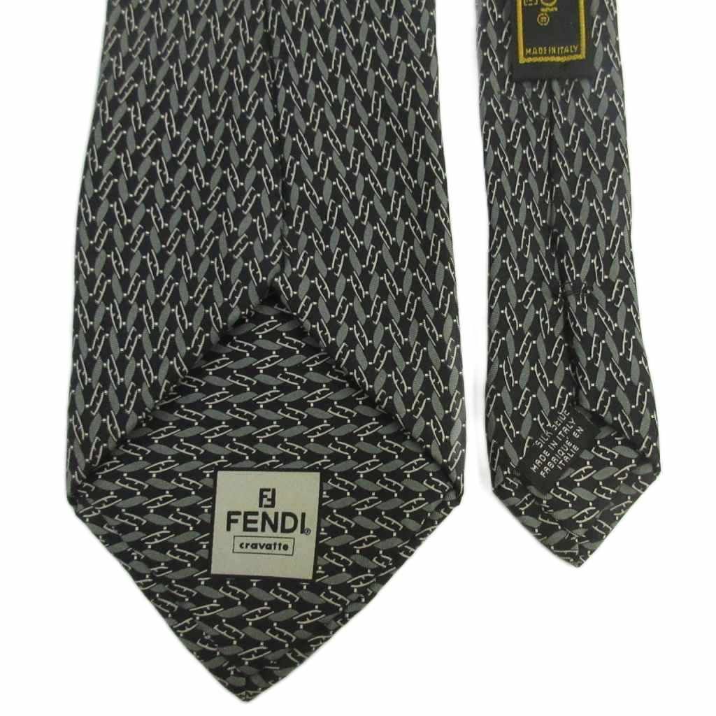フェンディ FENDI ネクタイ 絹 シルク ワイドタイ 総柄 黒 ブラック