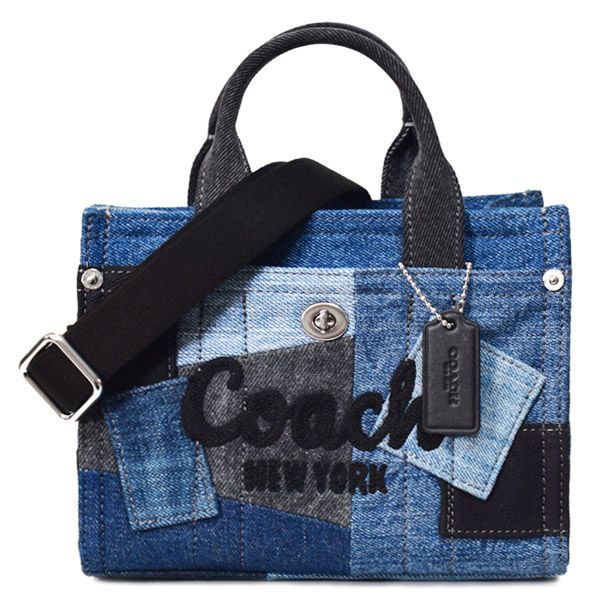 コーチ バッグ COACH デニム パッチワーク カーゴ トート 刺繡 20 ミニ ロゴ 2WAY クロスボディ ショルダー ハンドバッグ トートバッグ デニムマルチ CAO32