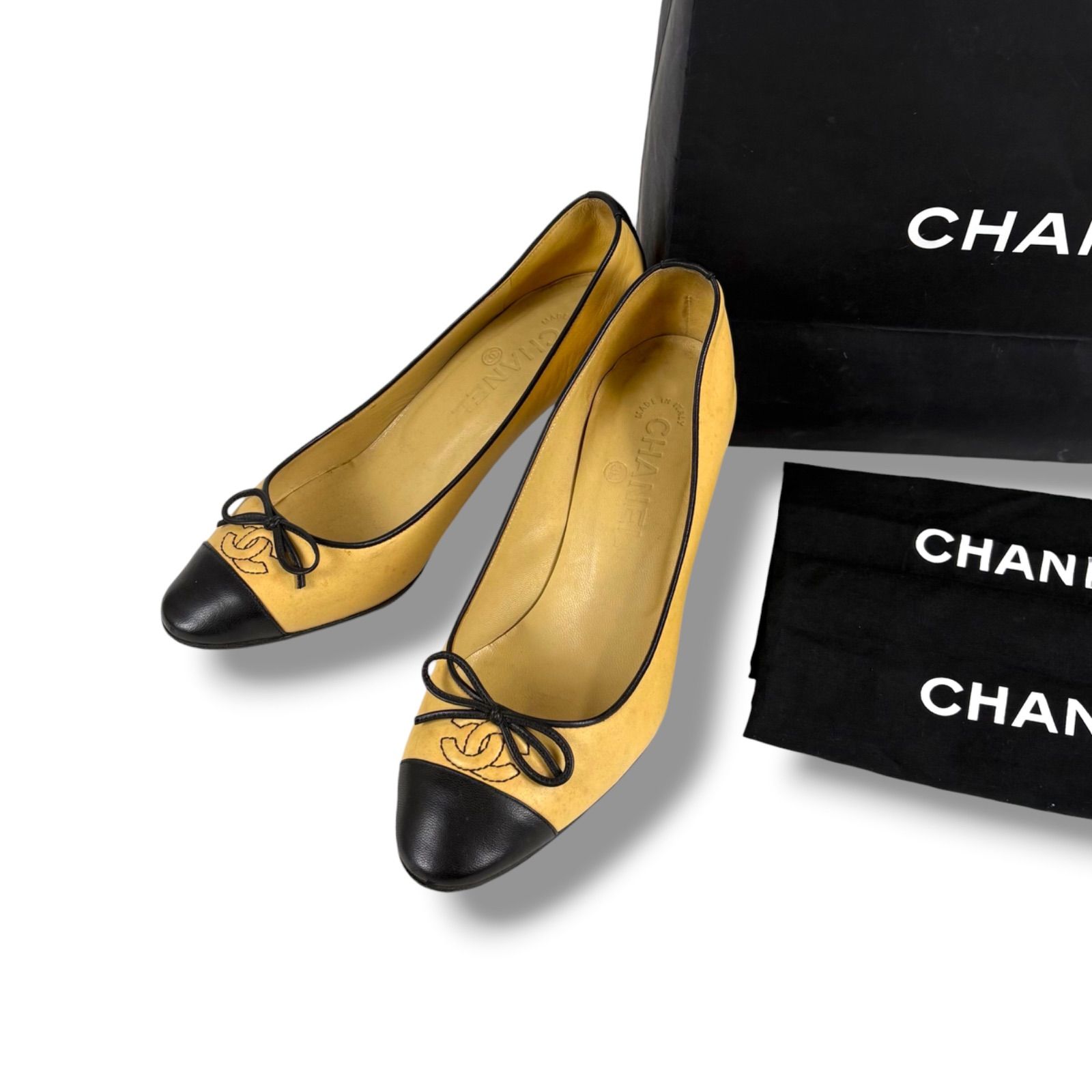 シャネル CHANEL ココマーク リボン バイカラー パンプス ハイヒール