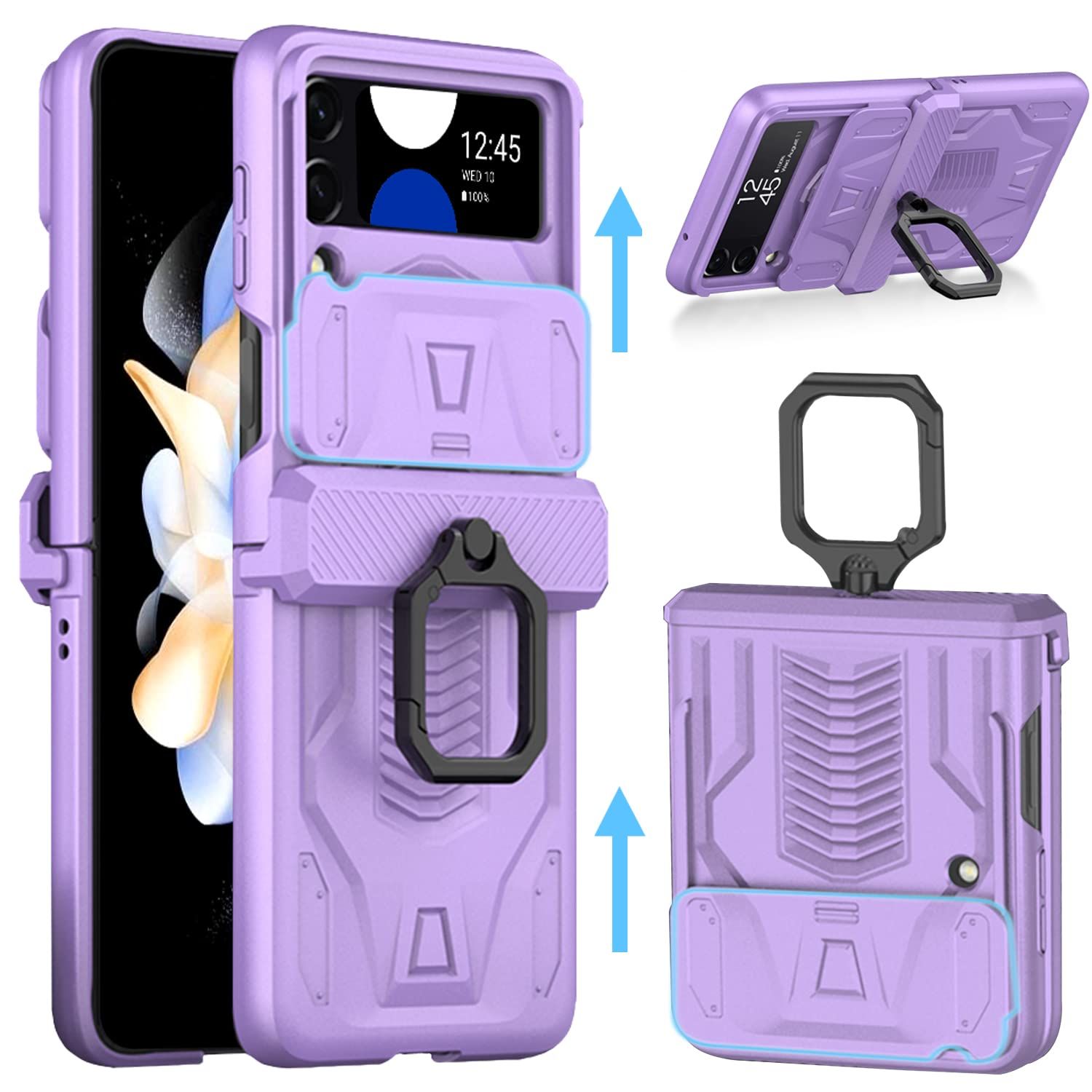 新品 Miimall Galaxy Z Flip 4 SCG17/SC-54C 専用 ケース マグネチック ギャラクシー Z Flip 4 SCG17 カバー カメラ保護 リング付き 全面保護ケース 擦り傷防止 PC材料 軽量 防衝撃 ギャラクシー Z Fli