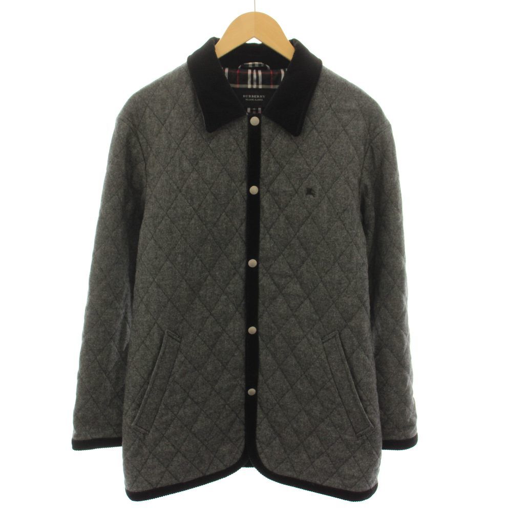 バーバリーブラックレーベル BURBERRY BLACK LABEL ウールルティングジャケット アウター 裏地チェック柄 ロゴ刺繍 M グレー 黒 ブラック BMP40-122-06 /YT