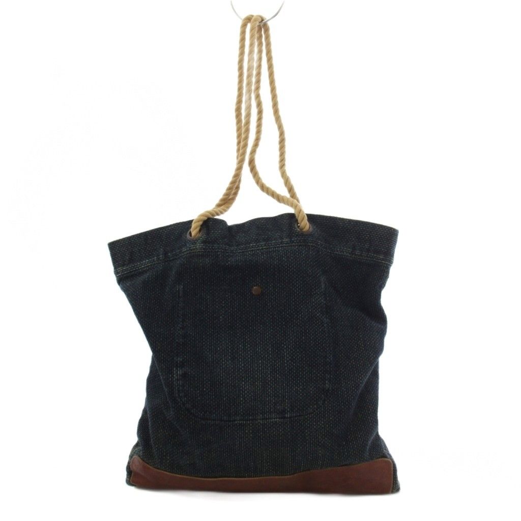ダブルアールエル RRL Polo Ralph Lauren インディゴ トートバッグ ロープ コットン レザー 紺 茶 /BM