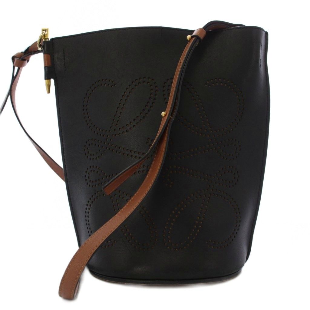 ロエベ LOEWE アナグラム ゲート バケット バッグ ショルダーバッグ 黒 全体スレキズ 角スレ