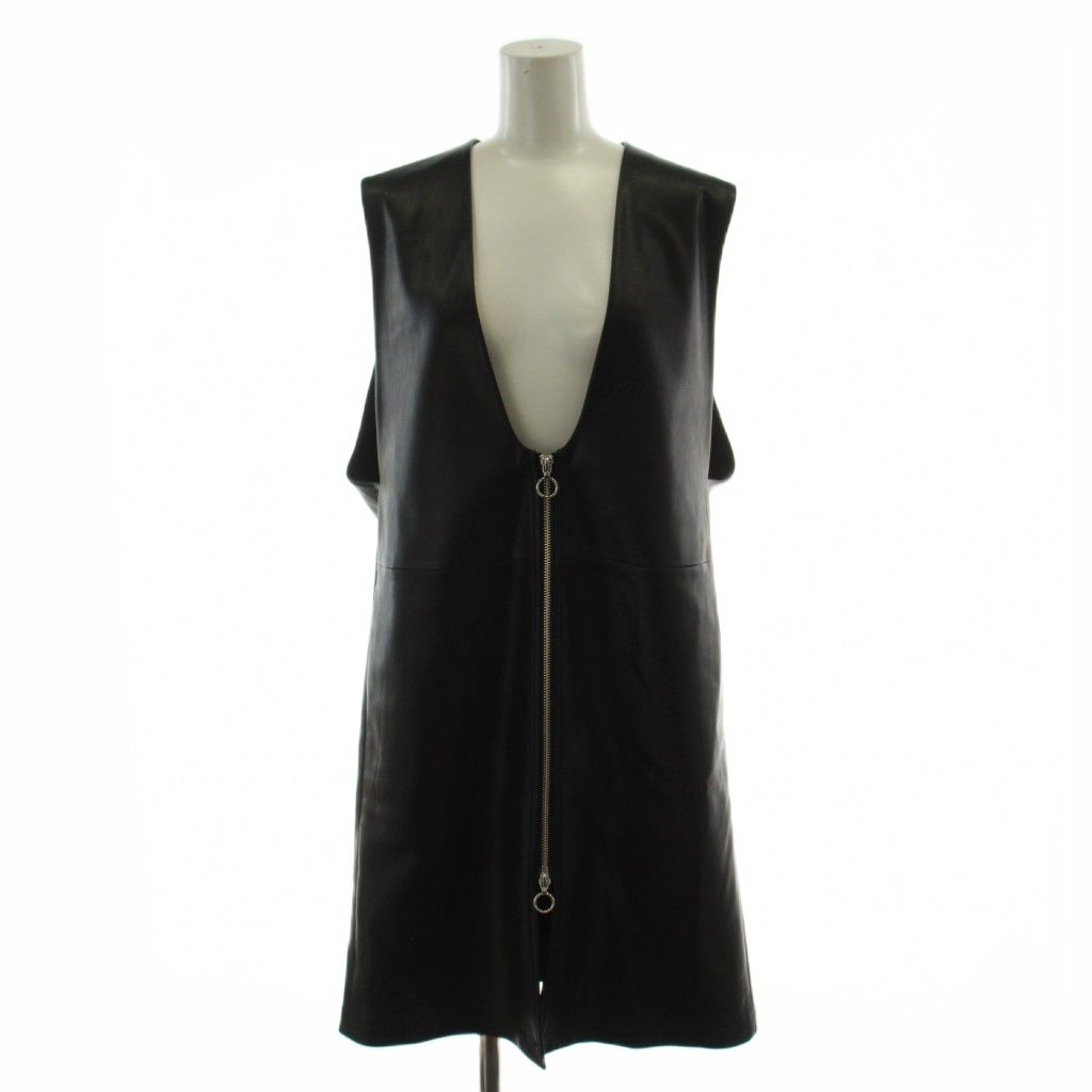 マカフィー MACPHEE トゥモローランド 22AW フェイクレザー ロングジレ ベスト 36 黒 12062406031 /GG