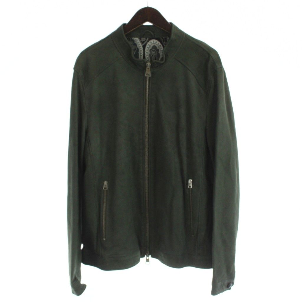 エトロ ETRO シングルライダースジャケット ジップアップ ラムレザー XL 緑 202-1L053-9475 /BM