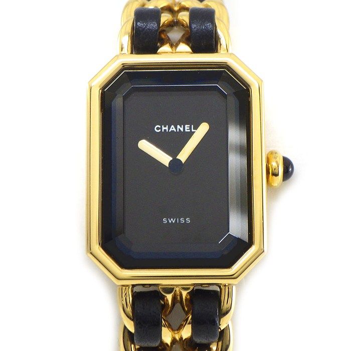 シャネル CHANEL 腕時計 プルミエール M H0001 オクタゴナル ブラック文字盤 チェーンブレス レザーベルト GP クオーツアナログ 【中古】
