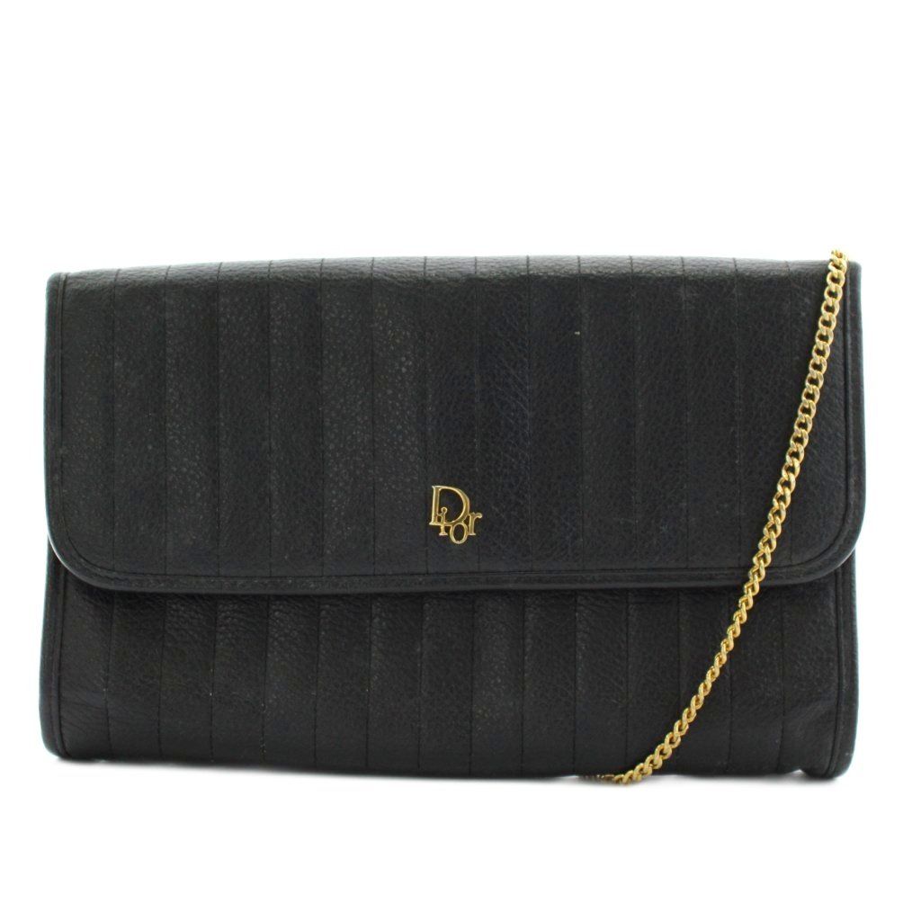 クリスチャンディオール Christian Dior ショルダーバッグ チェーン ロゴ レザー 黒 ブラック /AN46 ■OH