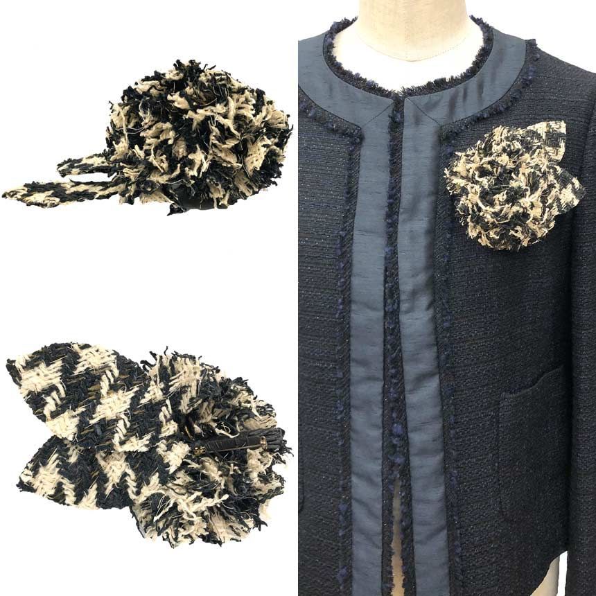 CHANEL シャネル カメリア コサージュブローチ ツイード シャネル CHANEL カメリア コサージュ ブローチ ツイード ツィード 黒