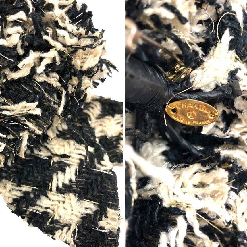シャネル CHANEL カメリア コサージュ ブローチ ツイード ツィード 黒