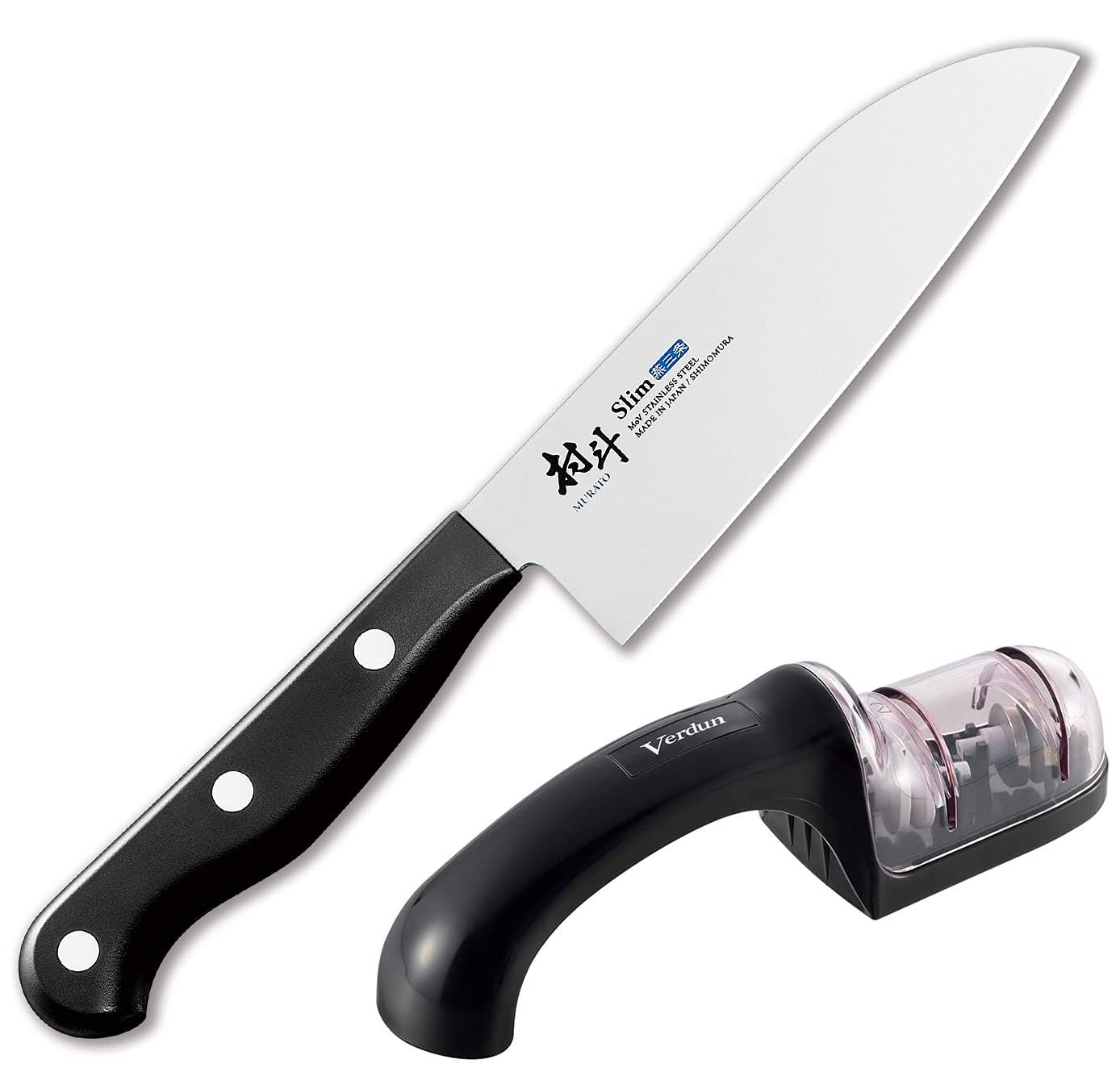 新品 下村工業 日本製 [ 村斗 Slim ] 小三徳包丁 145mm モリブデンバナジウム鋼 食洗器対応 MSL-103 新潟 燕三条製 + 下村工業 日本製 ヴェルダン ダブル シャープナー 荒砥ぎ/仕上げ砥ぎ モリブデン バナジウム 鋼 VDS-01 新
