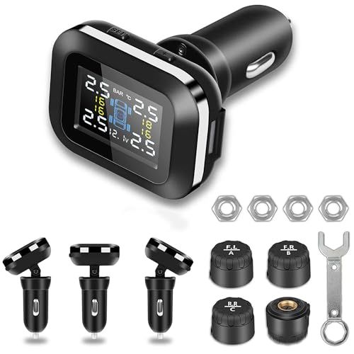 タイヤ空気圧モニター 空気圧 TPMS 振動感知 タイヤ気圧温度測定 即時空気圧監視 シガーソケット電源供給 IP67防水防塵 4盗難防止センサー 取り付け簡単 多車種対応 0.5-6.0 Bar 日本語説明書(沖縄・離島の方不可) 1c046dcb