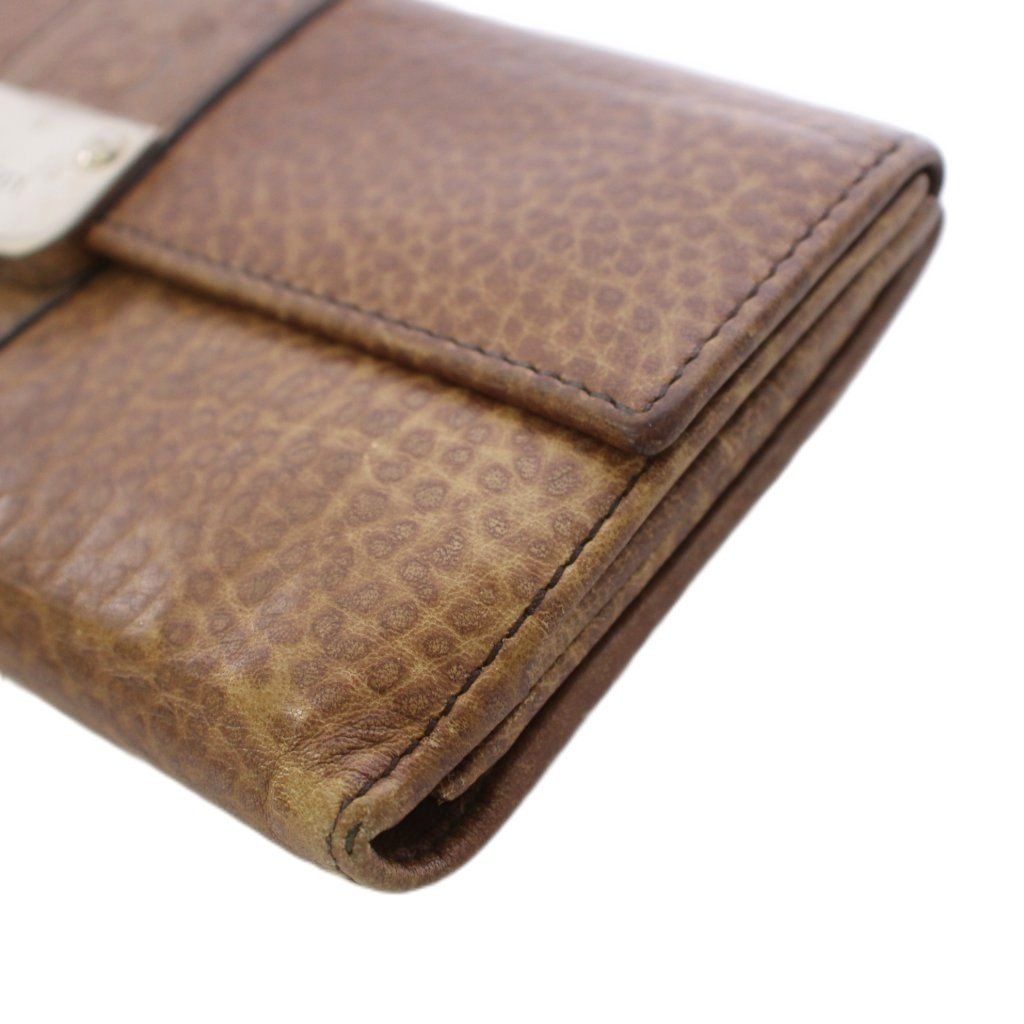 グッチ GUCCI シマレザー 長財布 二つ折り財布 Wホック 茶 ブラウン