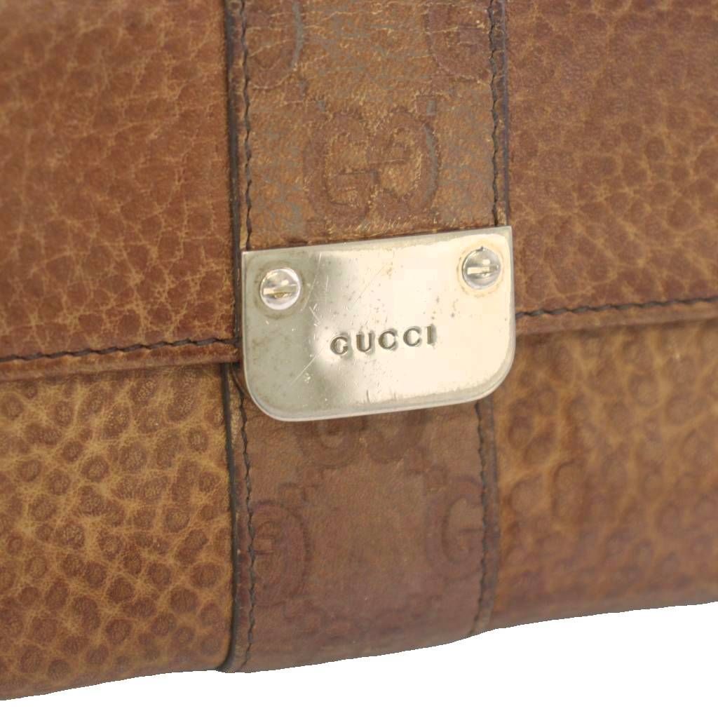 グッチ GUCCI シマレザー 長財布 二つ折り財布 Wホック 茶 ブラウン