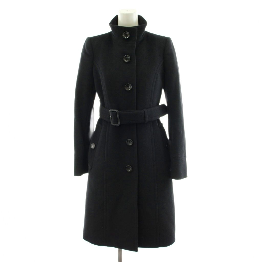 バーバリーブラックレーベル BURBERRY BLACK LABEL コート ロング丈 スタンドカラー アンゴラ アウター 38 黒 ブラック D5B17-279-09 /AN68