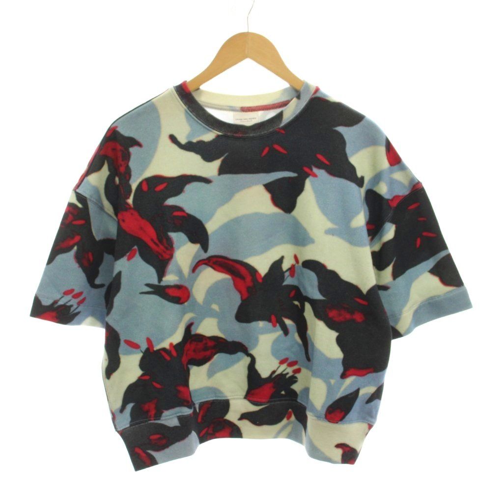 ドリスヴァンノッテン DRIES VAN NOTEN トレーナー スウェット 半袖 XS 水色 ライトブルー 黒 赤 総柄 /YM