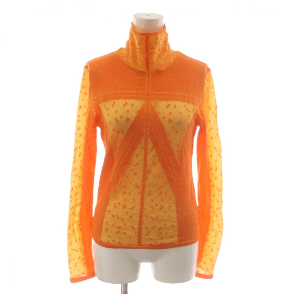マメクロゴウチ Mame Kurogouchi 21AW osmanthus motif jacquard dress オスマンサスモチーフジャカードドレス シアーカットソー 1 オレンジ タートルネック 長袖 MM21FW-KN042 /RR